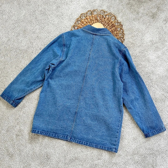 Apache Vintage Denim Single Breasted Blazer Jean Jacket Blue Y2K 80s Size L - Picture 4 of 10